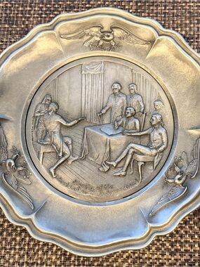 Birth of Nation Eagle Bicentennial Worcester Pewter Decorative Plate 1975 Heavy
